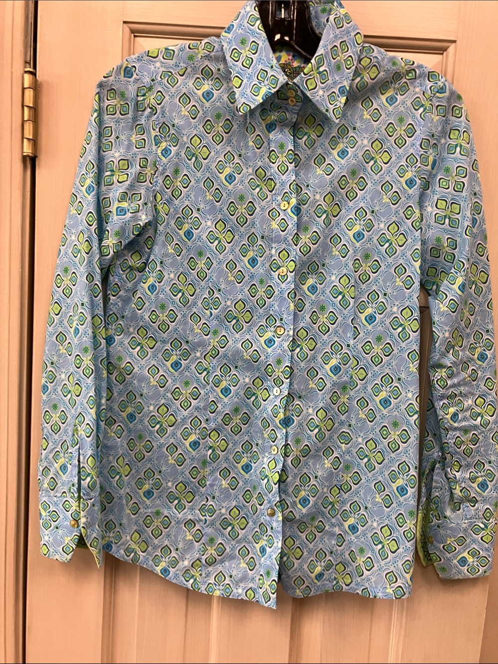 Womens Robert Graham Light Blue Geometric Button-Down Shirt